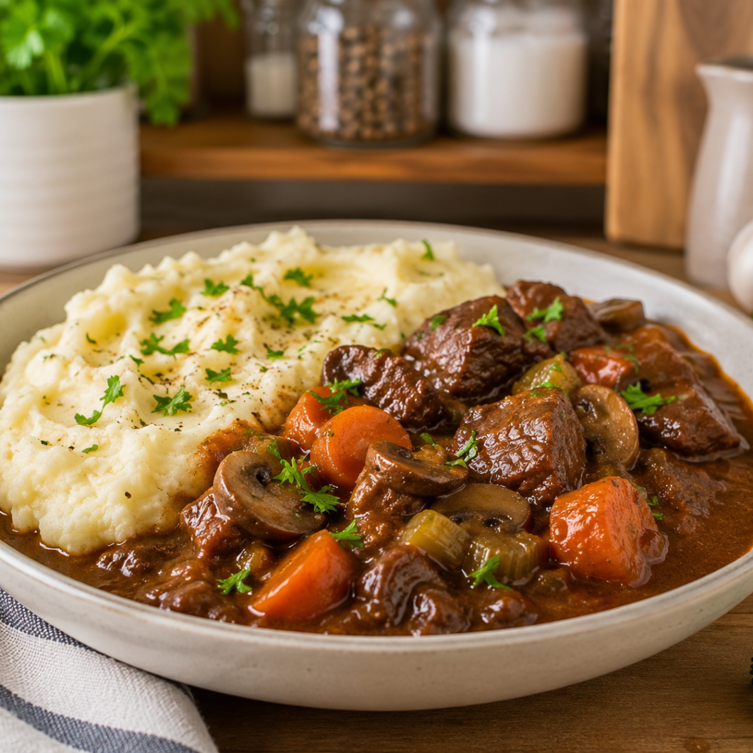 Beef Stew with Mashed Potatoes